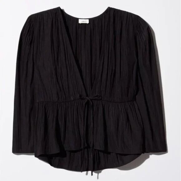 Aritzia Wilfred Shanina Womens Tie Front Blouse Top Size S Deep V Peplum Fairy - Picture 2 of 12